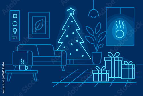 Decorating a living room with a Christmas tree and gifts near the coffee table in a cozy indoor space during the holiday season