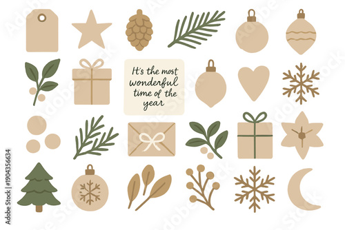Seasonal decorations and holiday symbols arranged in a festive layout for a joyful celebration