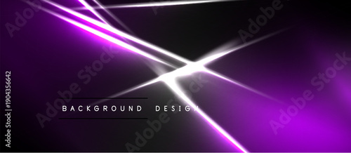 Dark purple backdrop features bright neon lines, creating dynamic light effects. Minimalist text reads background design. Modern, abstract presentation.