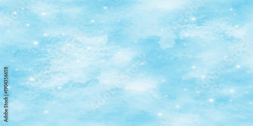 A beautiful abstract blue Christmas background with white snowflakes under a bright sunny sky and clear atmosphere