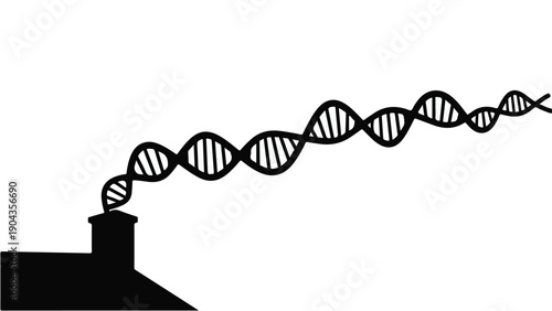 DNA Smoke Rising:  A visual depiction of the intricate world of genetics, with a double helix of DNA rising like smoke from a house, symbolizing the concept of genetic studies and research.