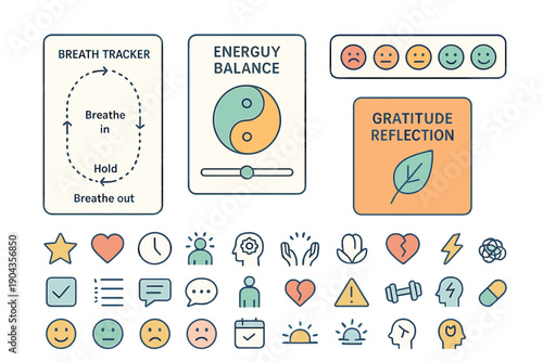 Tools for mindfulness and self-reflection practices displayed on a simple background for daily mental health routines
