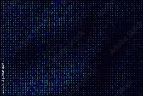 Abstract digital binary code background with blue and green numbers, data flow.
