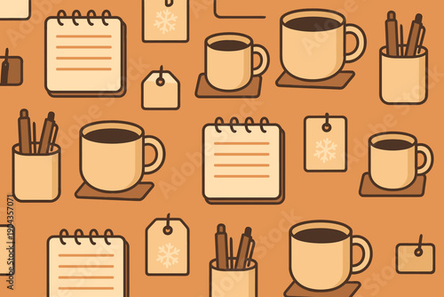 Coffee cups and notepads create a cozy workspace for writing and planning tasks during winter months