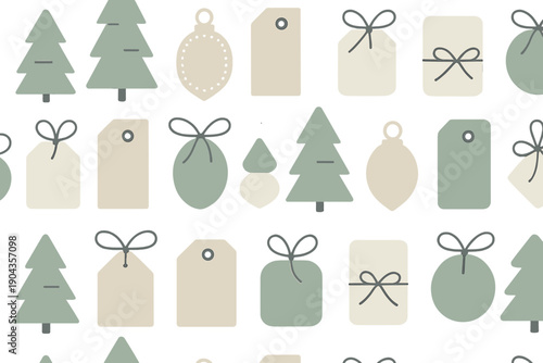 Unique pattern of trees, tags, ornaments, and shapes for holiday season decoration and crafting ideas