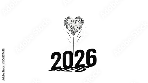 Heart Fireworks in 2026: A captivating display of fireworks bursts into a heart shape, positioned atop the year 2026, offering a visual representation of hope and celebrations.