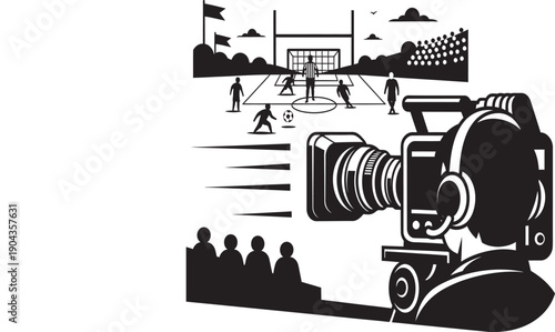 Cameraman capturing a soccer match with precision and focus.