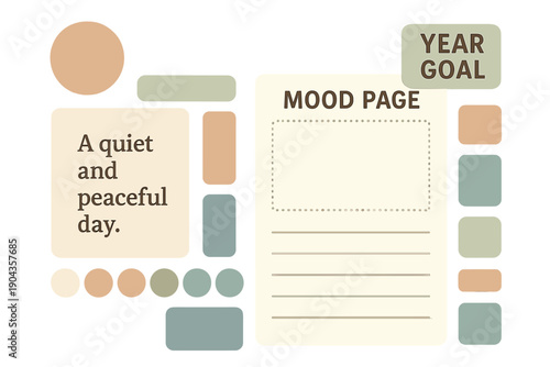 Mood page for planning year goals with shapes and simple text to express feelings and intentions for the day