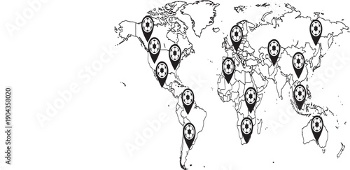Global locations marked on a world map with pin icons.