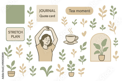 Enjoying a tea moment with plants and self-care activities in a cozy space