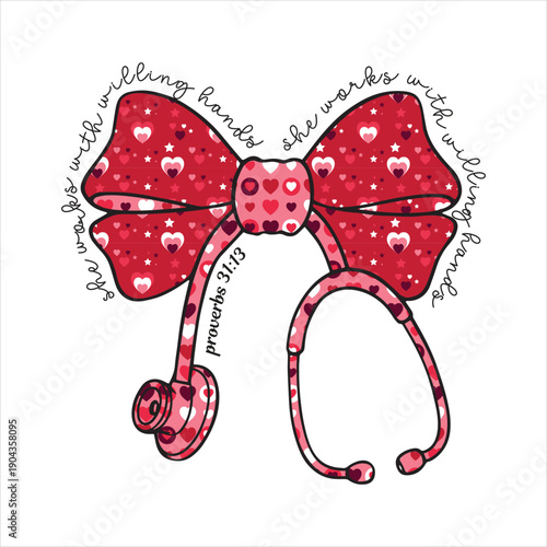 Heart Pattern Bow with Bible Verse Proverbs 3113 Illustration