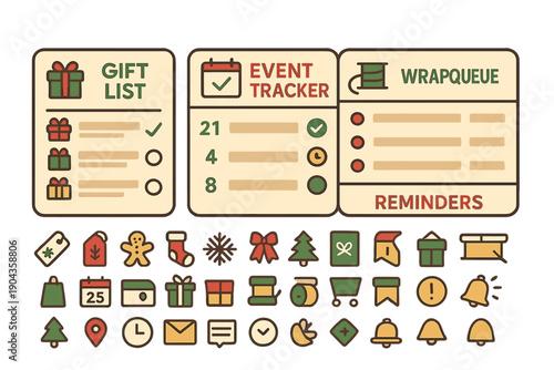 Gift list, event tracker, and reminders shown on a digital planner for organizing holiday tasks and celebrations