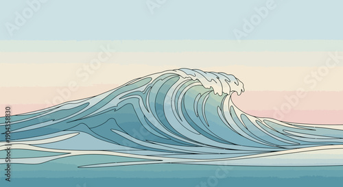 Majestic Ocean Wave Breaking in the Blue Sea on a Clear Day