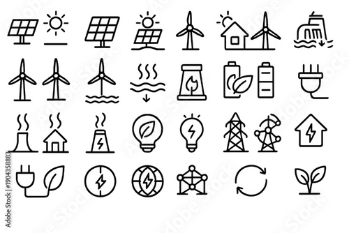 Energy sources and symbols depicting various methods of generating power