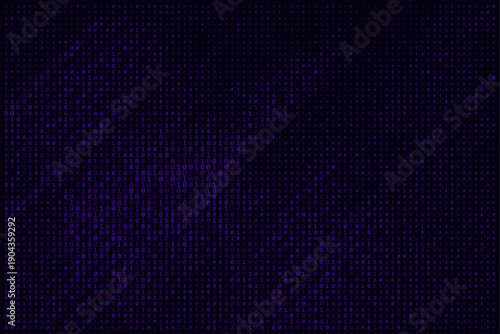 Abstract purple binary code background, a digital data stream matrix with zeros and ones.