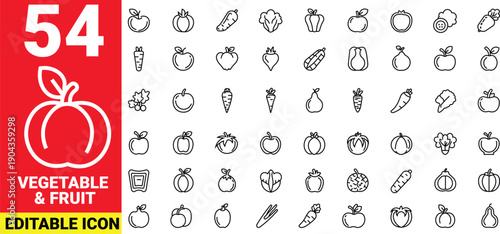 Vibrant collection of vegetable and fruit icons, celebrating healthy eating and fresh produce in a flat design.