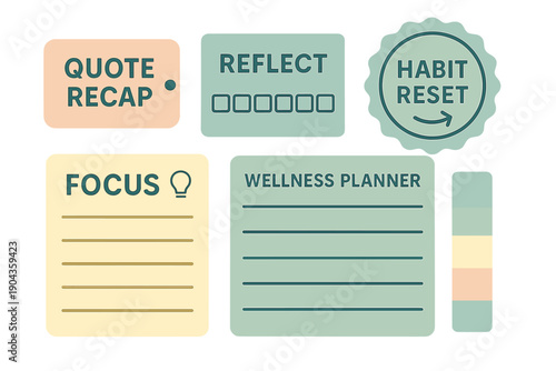 Developing tools for personal growth through planning, reflection, and habit tracking in a colorful layout