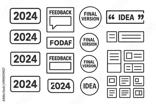 Creative design elements for 2024 project showcasing feedback, ideas, and final versions used for planning and presentations