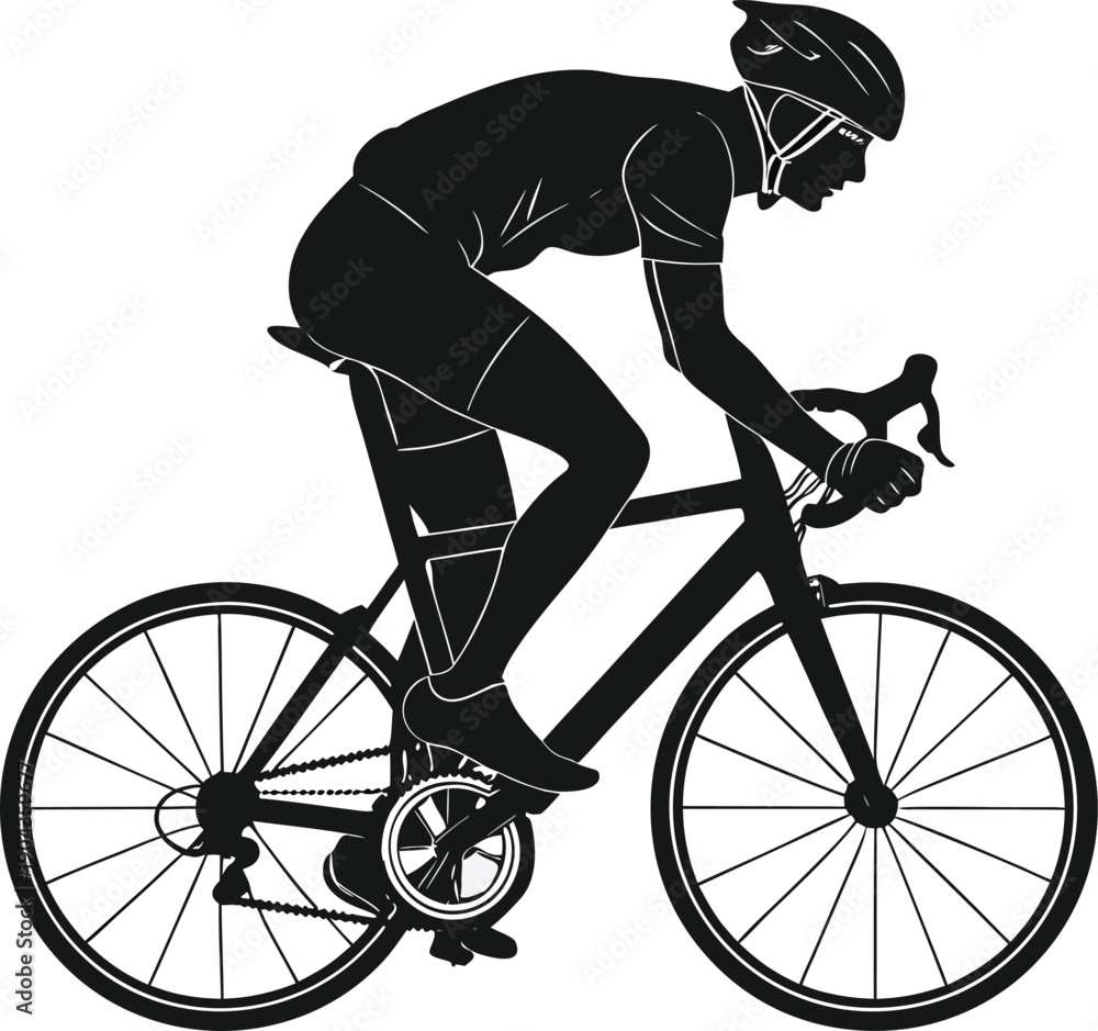 Fototapeta premium Silhouette of Road Cyclist in Racing Posture 