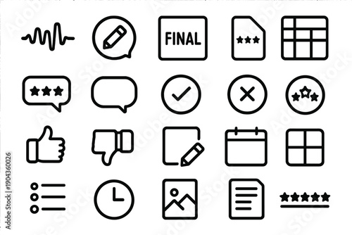 Different icons showing various symbols for feedback, planning, and document management on a simple design surface