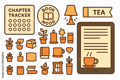 Different items for reading time with tea, plants, and cozy elements for a relaxed atmosphere in the home