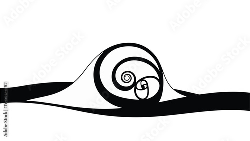 Elegant Curve: A visually captivating illustration showcases a flowing, black line art design, with intricate spirals. The design is a study in form and balance. 