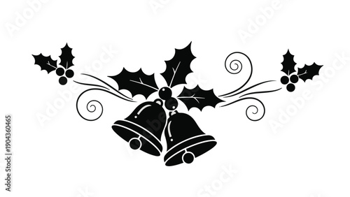 Holiday Bells and Holly: Festive illustration of two stylized bells adorned with holly and berries, evoking the spirit of the holiday season, perfect for seasonal designs. 