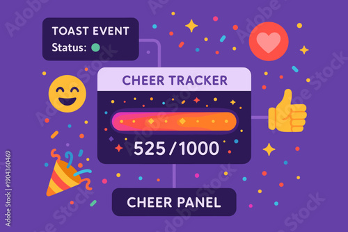 Celebration event tracker showing progress and status for cheer panel updates and engagement metrics