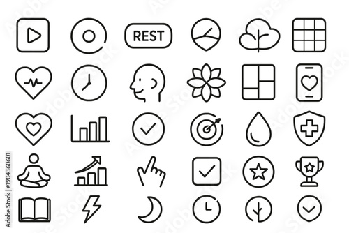 Various icons representing health, wellness, and lifestyle choices showing different activities and concepts