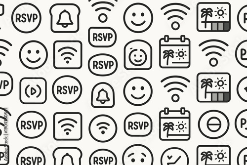 Icons of various symbols and signs showing events, notifications, and digital connectivity on a simple background