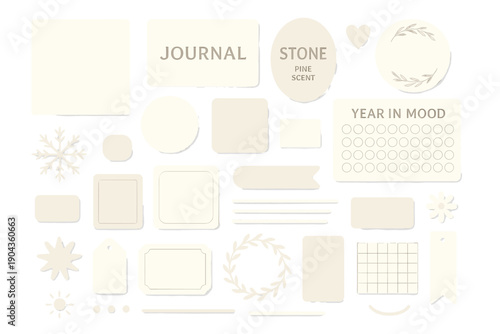 Collection of journal and planner items with stone scent design for organizing and mood tracking
