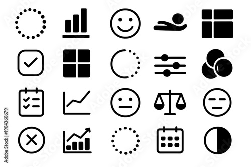 Icons representing different concepts displayed on a plain background for use in design and technology