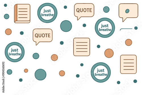 Quotes about mindfulness and relaxation with text and shapes in different colors on a simple background