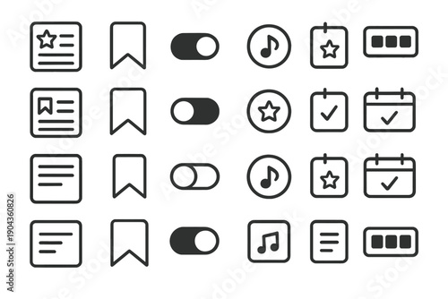 Different types of user interface icons for tasks, events, and selections displayed in a grid layout