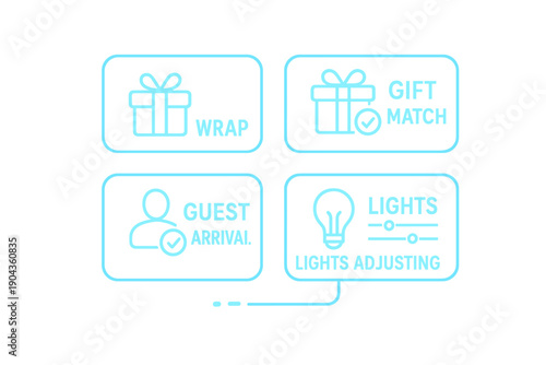 Steps to prepare for a successful event with gift wrapping, guest arrival, and light adjustments