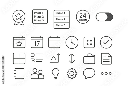 Icons for project management and task organization used in digital tools for better workflow and team collaboration