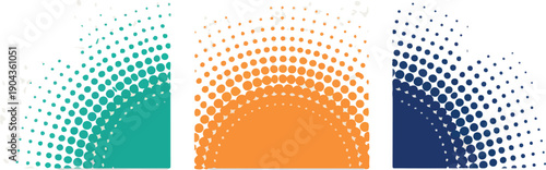 Dynamic abstract graphic elements featuring halftone dot patterns in teal orange and blue creating a modern gradient effect for branding web design and digital art projects