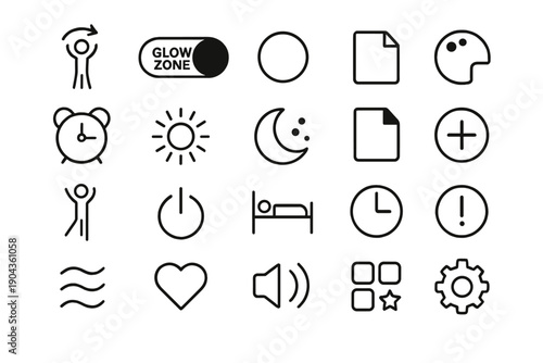 Icons for various activities and concepts arranged in a grid-style layout showing simplicity and clear design for easy reference
