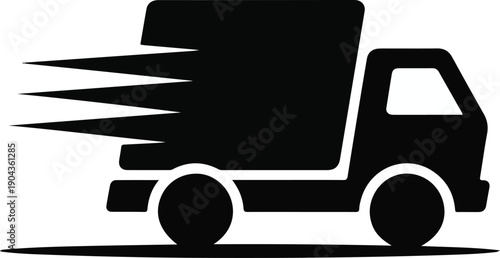 Fast delivery truck icon representing speed and logistics for shipping and transport services simple black silhouette on white background