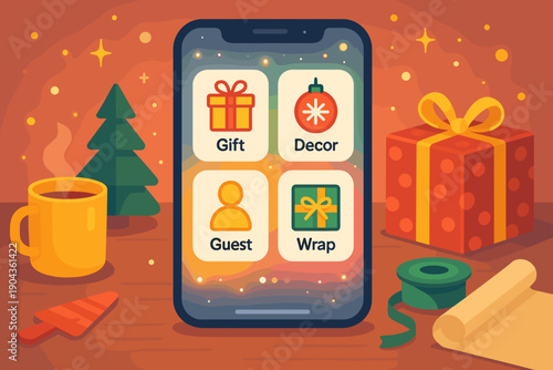Festive mobile screen shows gift-related options during holiday season celebration