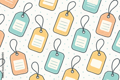 Pattern of colorful tags on a light background with dots showing design for labeling and organization in various activities