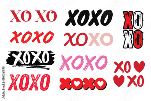 Xoxo Valentine Bundle, XOXO Love Typography Set, Bundle of Xoxo png design, Hugs and Kisses Text Collection, Set of Xoxo Romantic Valentine Lettering with Hearts, Xoxo typography Bundle.