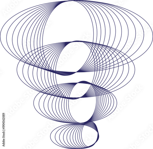Abstract Swirling Ellipses Pattern in Dark Blue on White Background