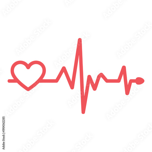 A red heart rate line graph with a heart symbol