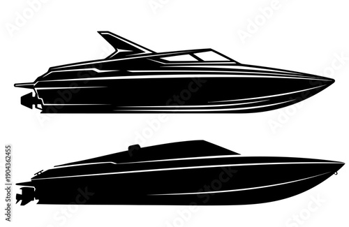 Black speed boat silhouette and detailed icon vector