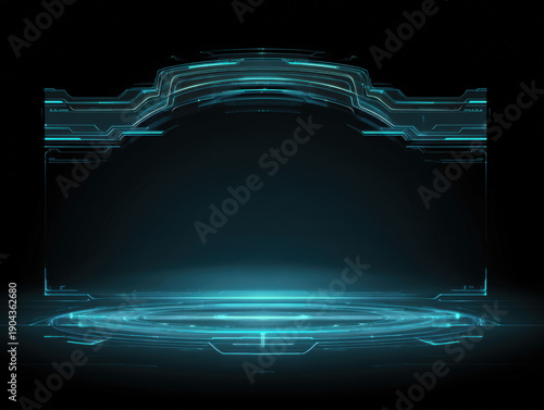 Futuristic Holographic InterfaceIllustration of a glowing blue futuristic holographic interface on a dark background, ideal for technology and sci-fi themed projects.