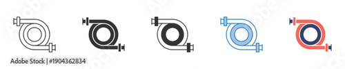 Versatile collection of linear and filled vector icons depicting a coiled data cable, symbolizing robust network connection and efficient information flow across digital systems