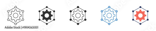 Versatile collection of hexagon gear system icons for advanced settings, development, and technological solutions, ideal for modern user interface and graphic design projects