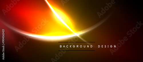 Abstract vibrant design. Orange, yellow glows dominate dark background. Smooth curves create dynamic visual effect. Modern aesthetic.