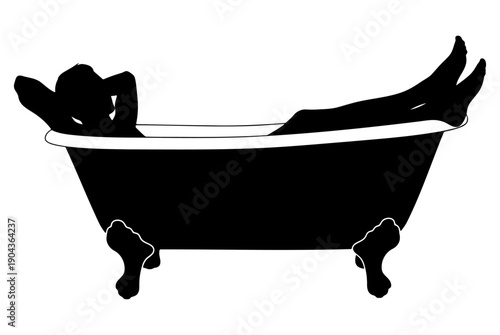 Black silhouette of person relaxing in bathtub vector
